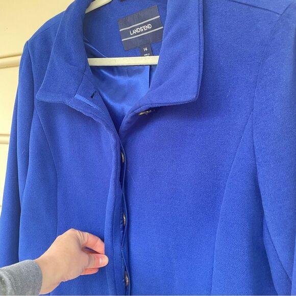 Land's End Cobalt Blue Hidden Button Peacoat Classic Size 14 - Picture 3 of 10